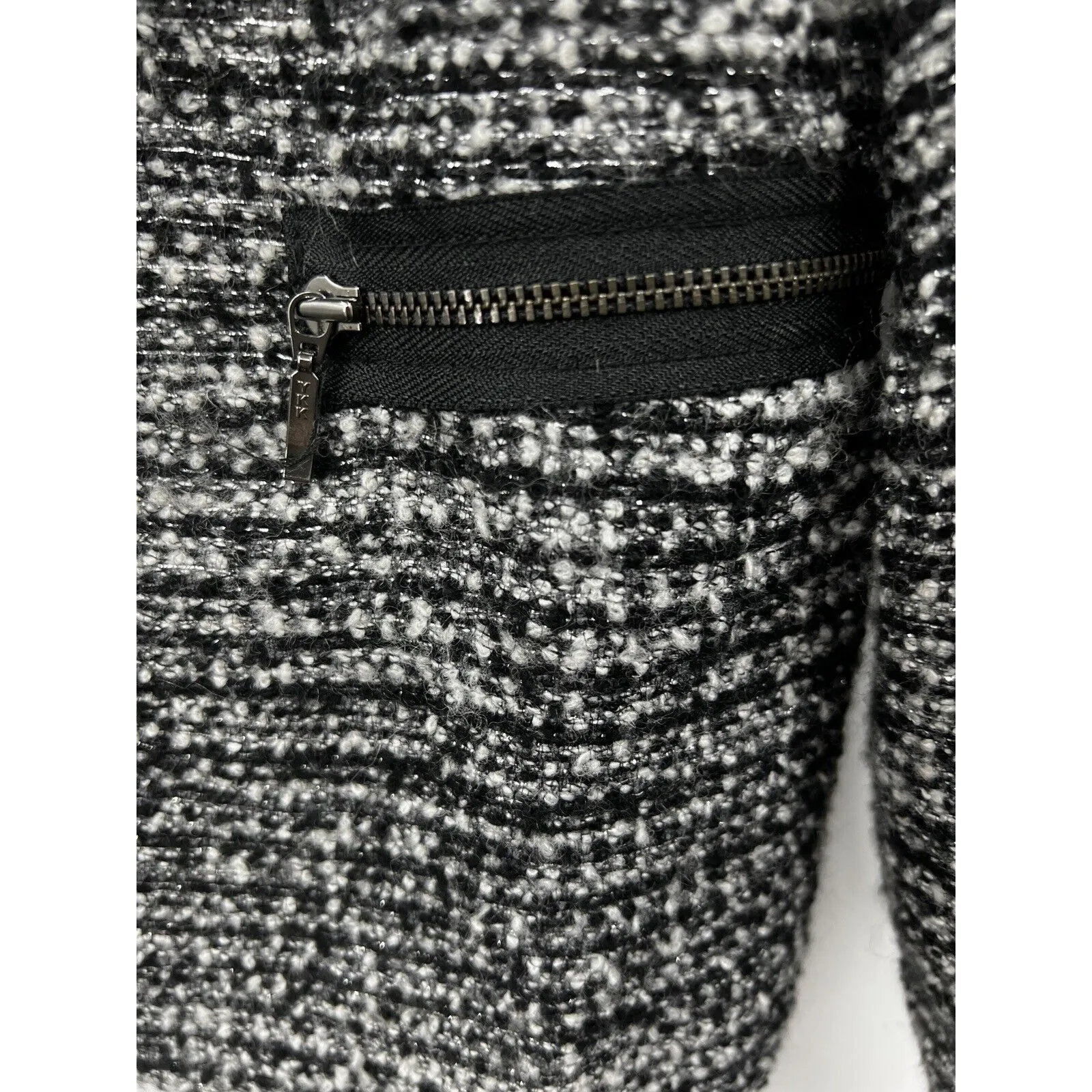 Zara Tweed‎ Blazer One Button Heather Gray Black Long Sleeve Pockets Size Large - Image 2