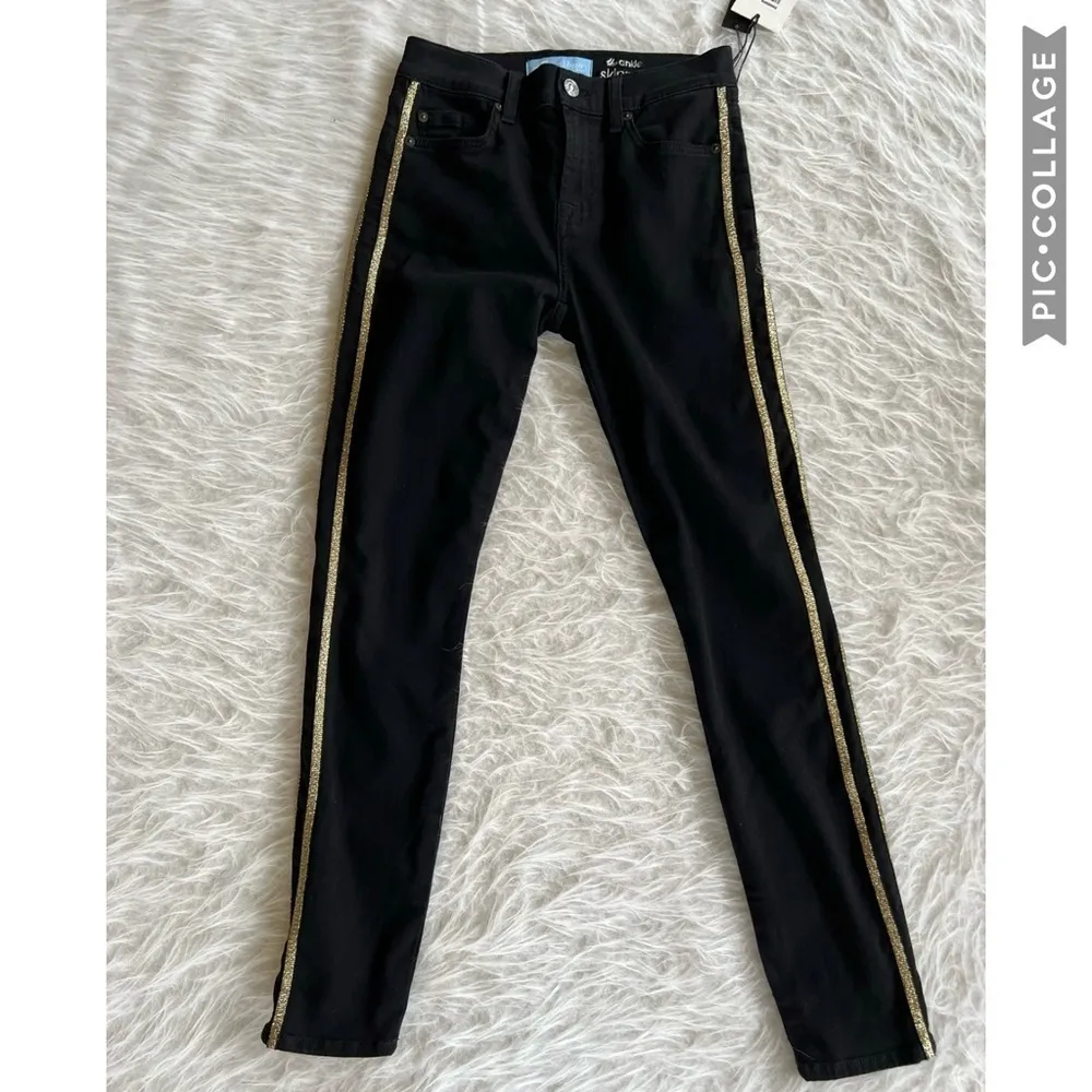 7 for All Mankind B(air) Skinny Jeans 25 Black Gold Side Striped NWT - Image 12