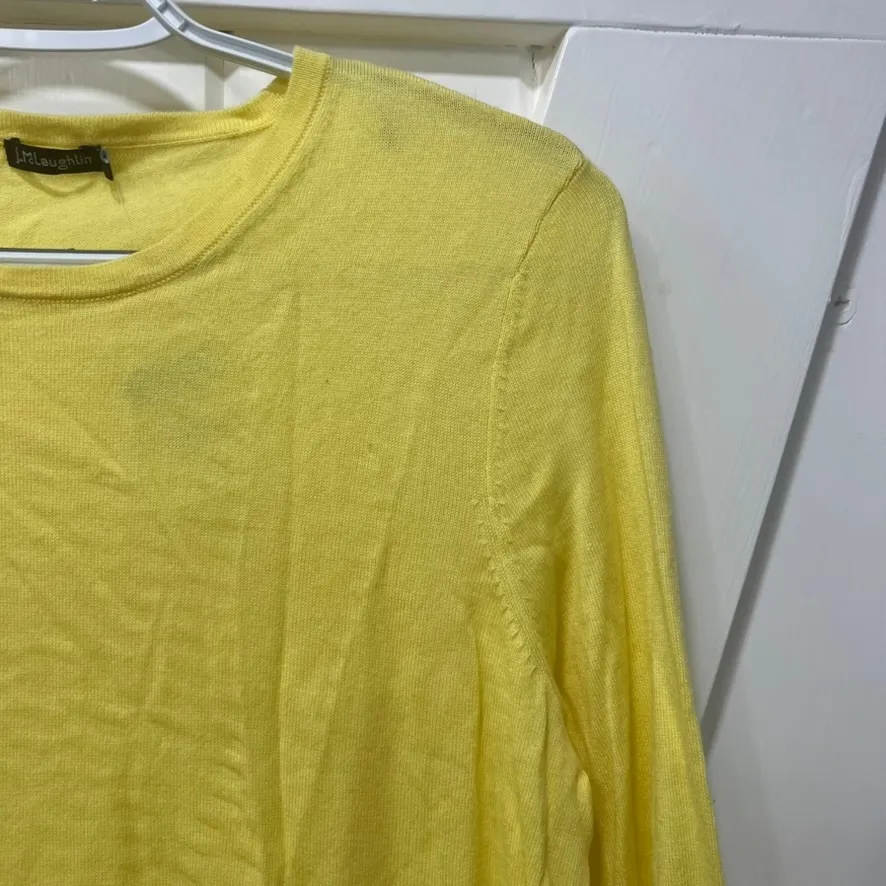 J Mclaughlin Henri Sweater Small NWT $118 Scallop Crewneck Cashmere Yellow Solid - Image 2