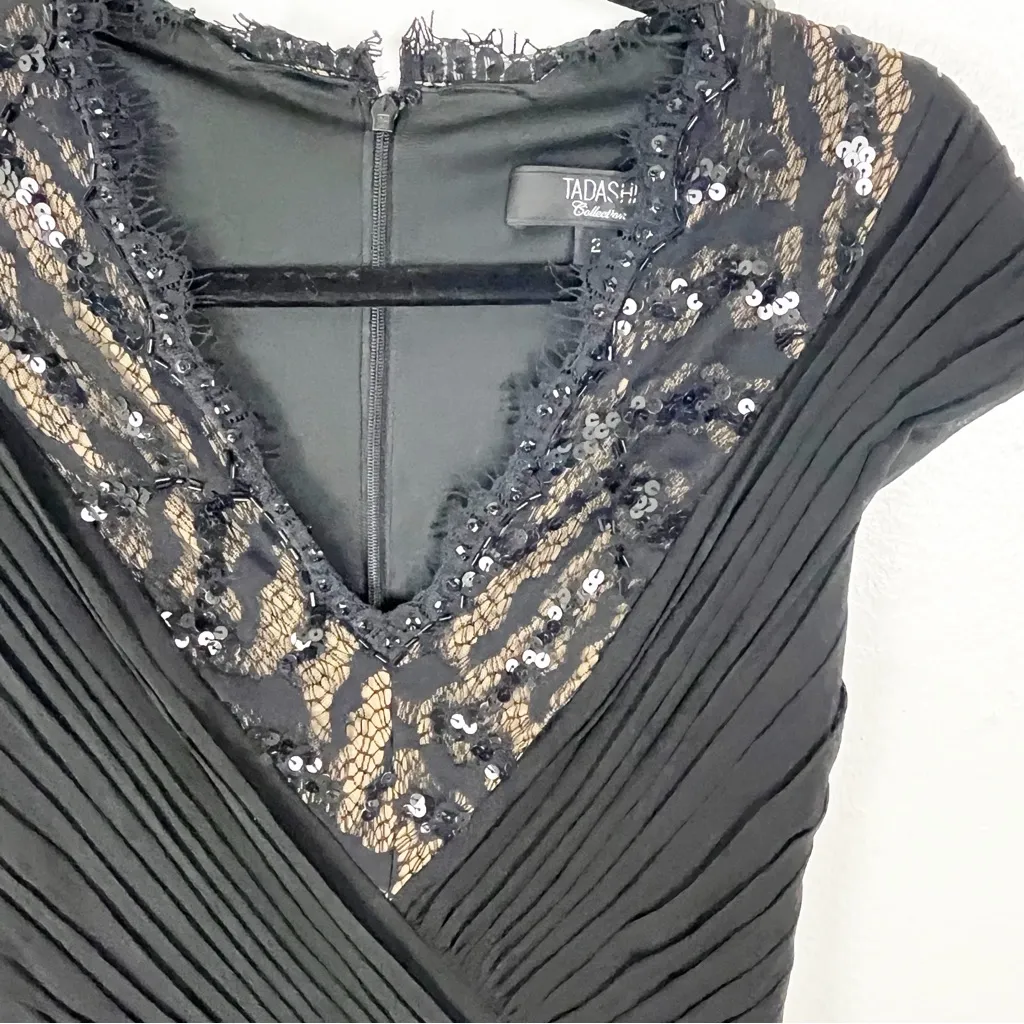 TADASHI Collection 100% Silk Black V-Neck Sequin Long Formal Evening Dress 2 - Image 10