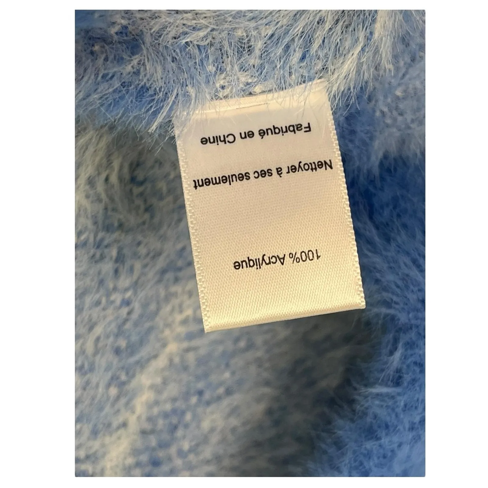 Altard State Cardigan Sweater Womens Small Blue White Fuzzy Plaid Cropped - Image 8