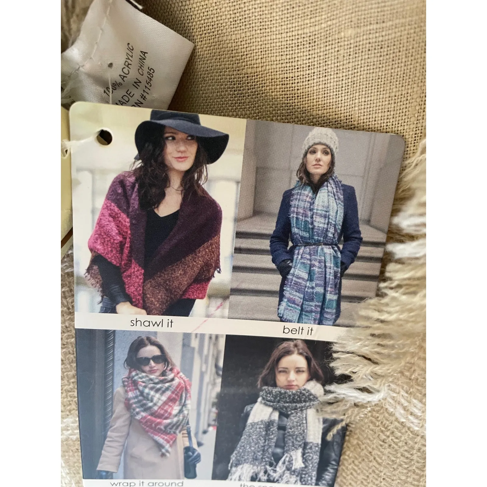 Collection 18 Taupe Plaid Fringe Scarf Acrylic New with Tags MSRP $38 Tan - Image 4