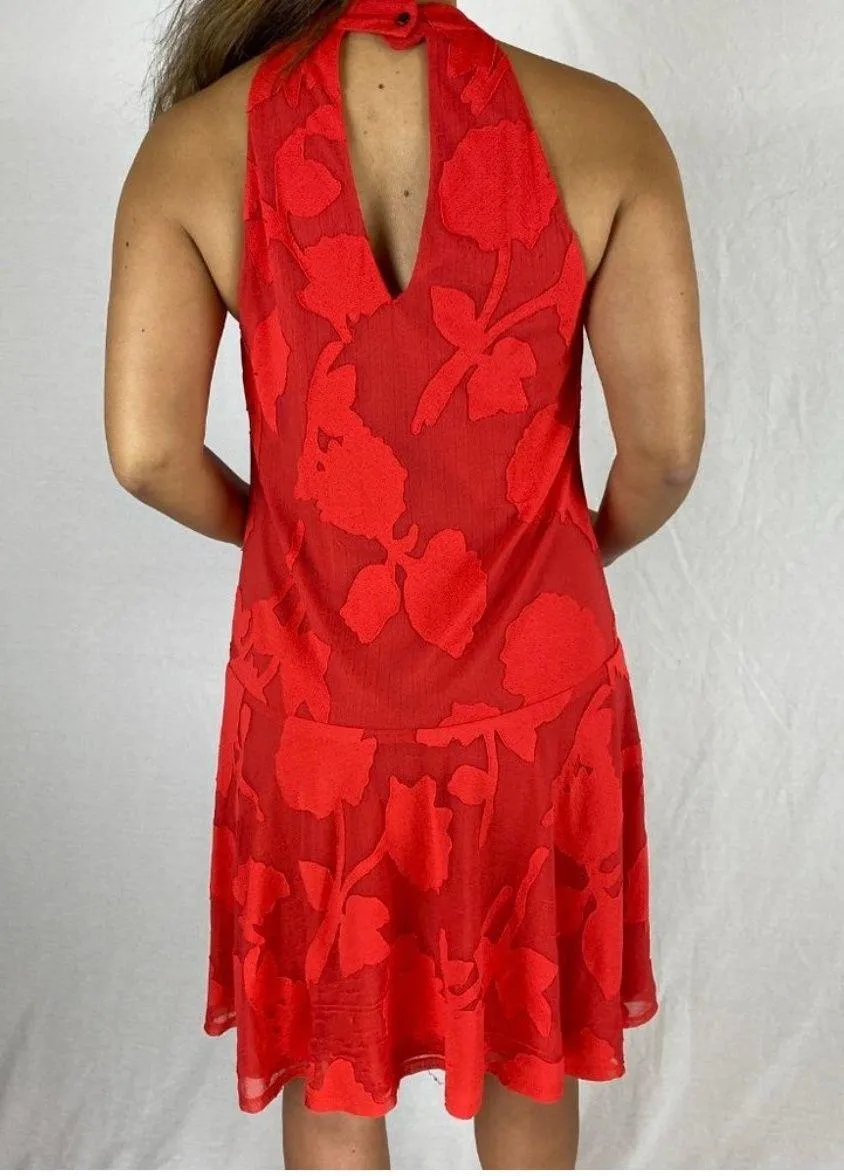 Halter Keyhole Red Jacquard Flapper Cocktail Dress - Image 10