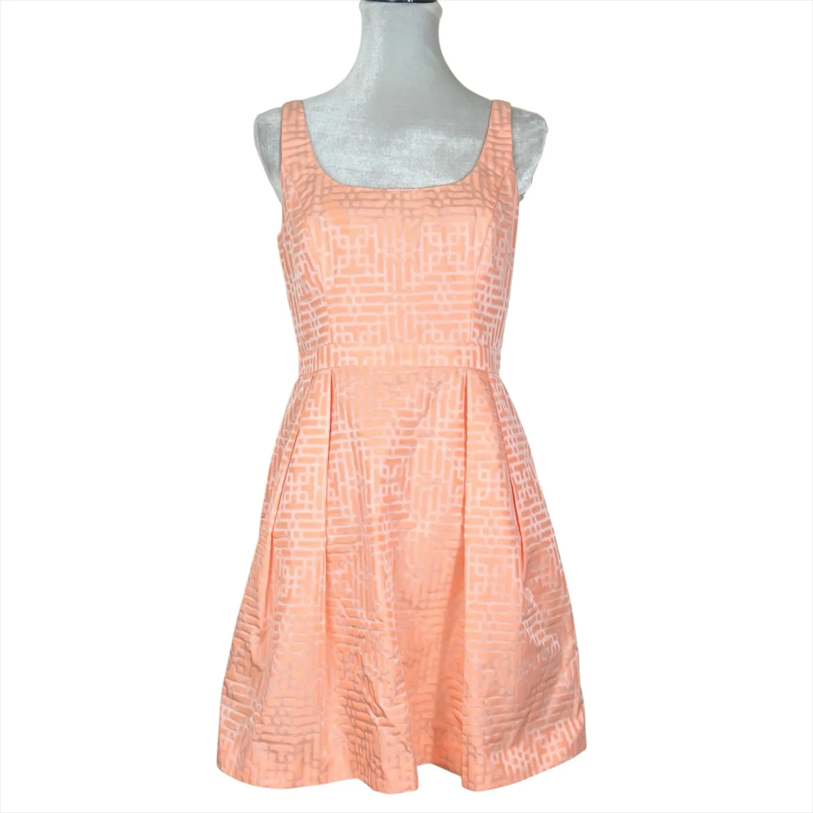 Shoshanna Light Orange/Coral Sleeveless A-Line Pleated Mini Dress Size 8 - Image 2