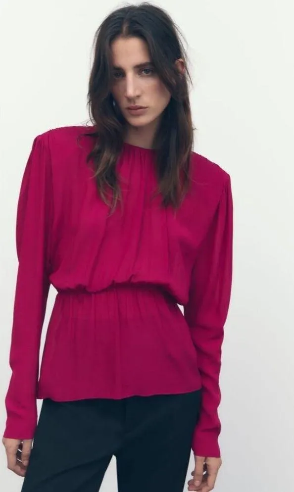 NWOT Zara Women's Fuchsia  Open Back Long Sleeve Blouse S | 8694/573 - Image 3