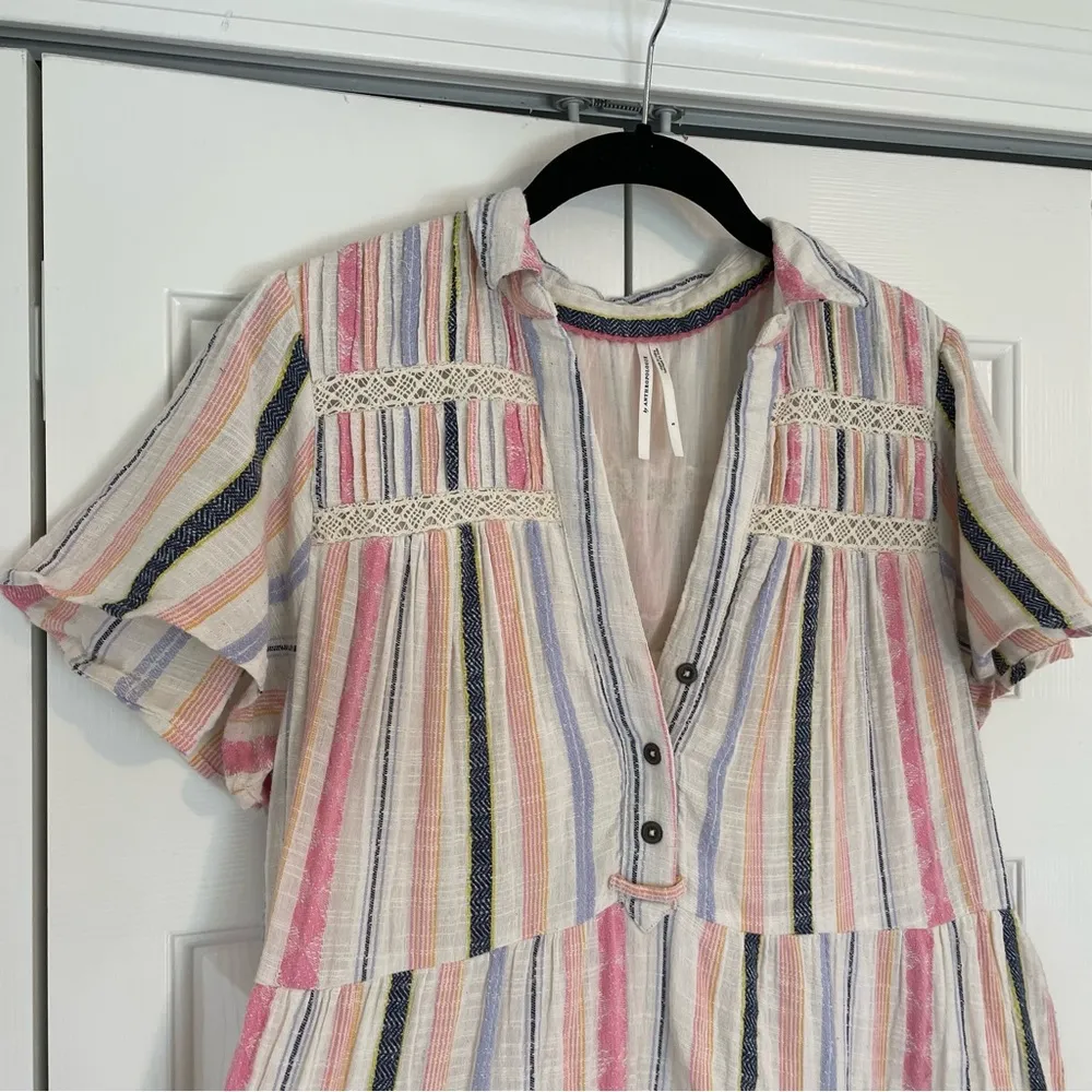 Anthropologie Georgina Tiered Shirt Dress Sz Small Textured Stripe Pastel Boho - Image 5