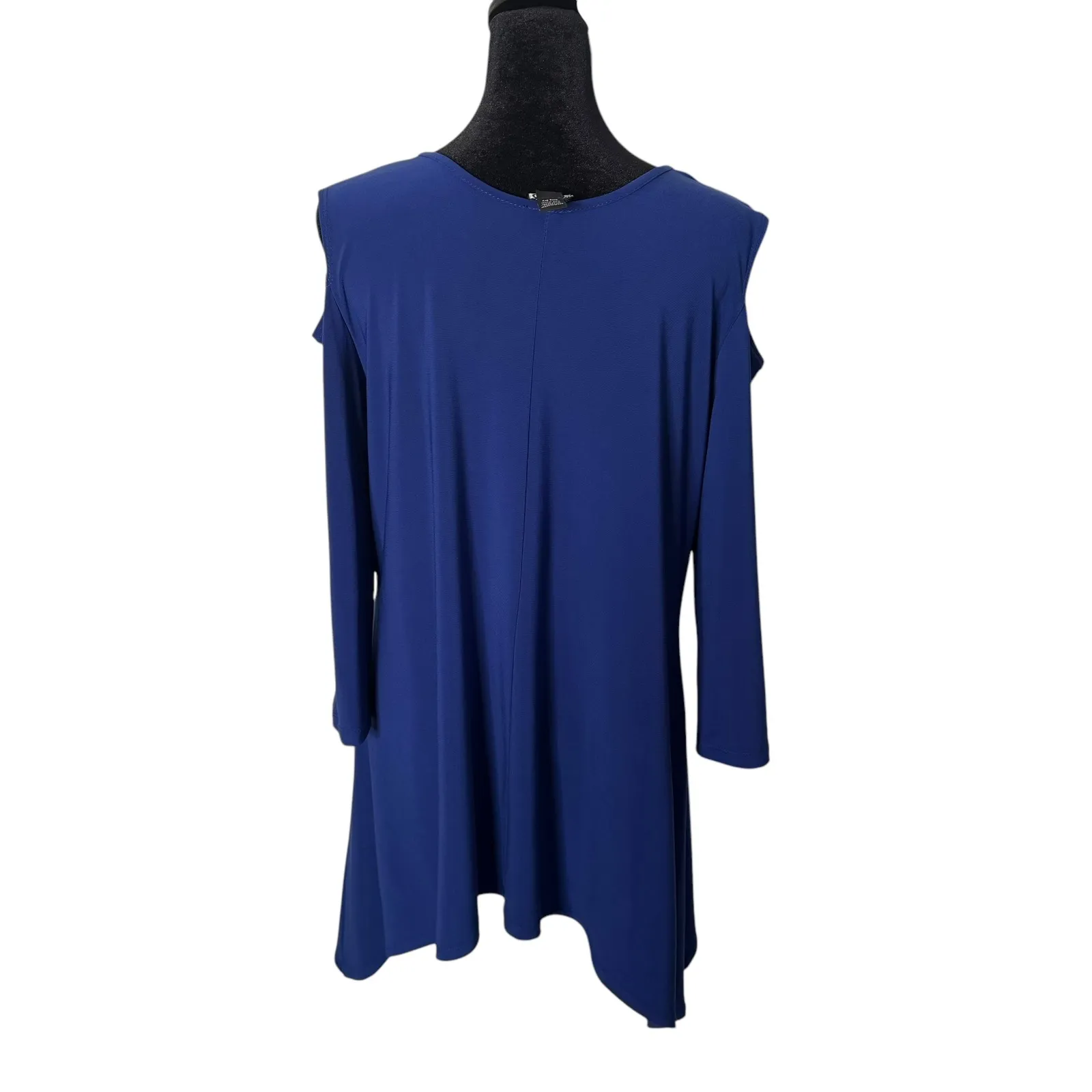 Clara Sun Woo‎ Cold Shoulder Liquid Knit Top Size M Blue Dipped Hem Wrinkle Free Size M - Image 3