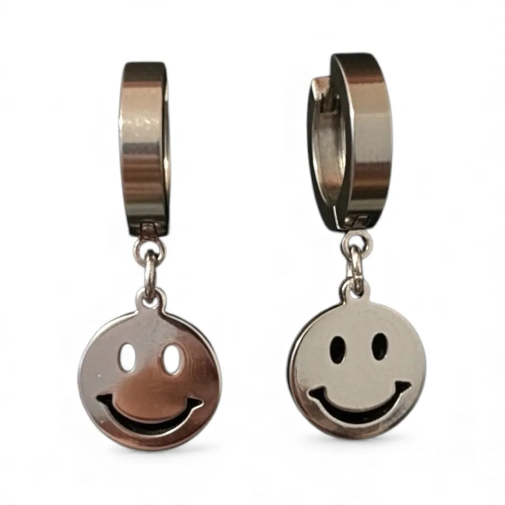 Silver Smiley Face Earrings - Image 2