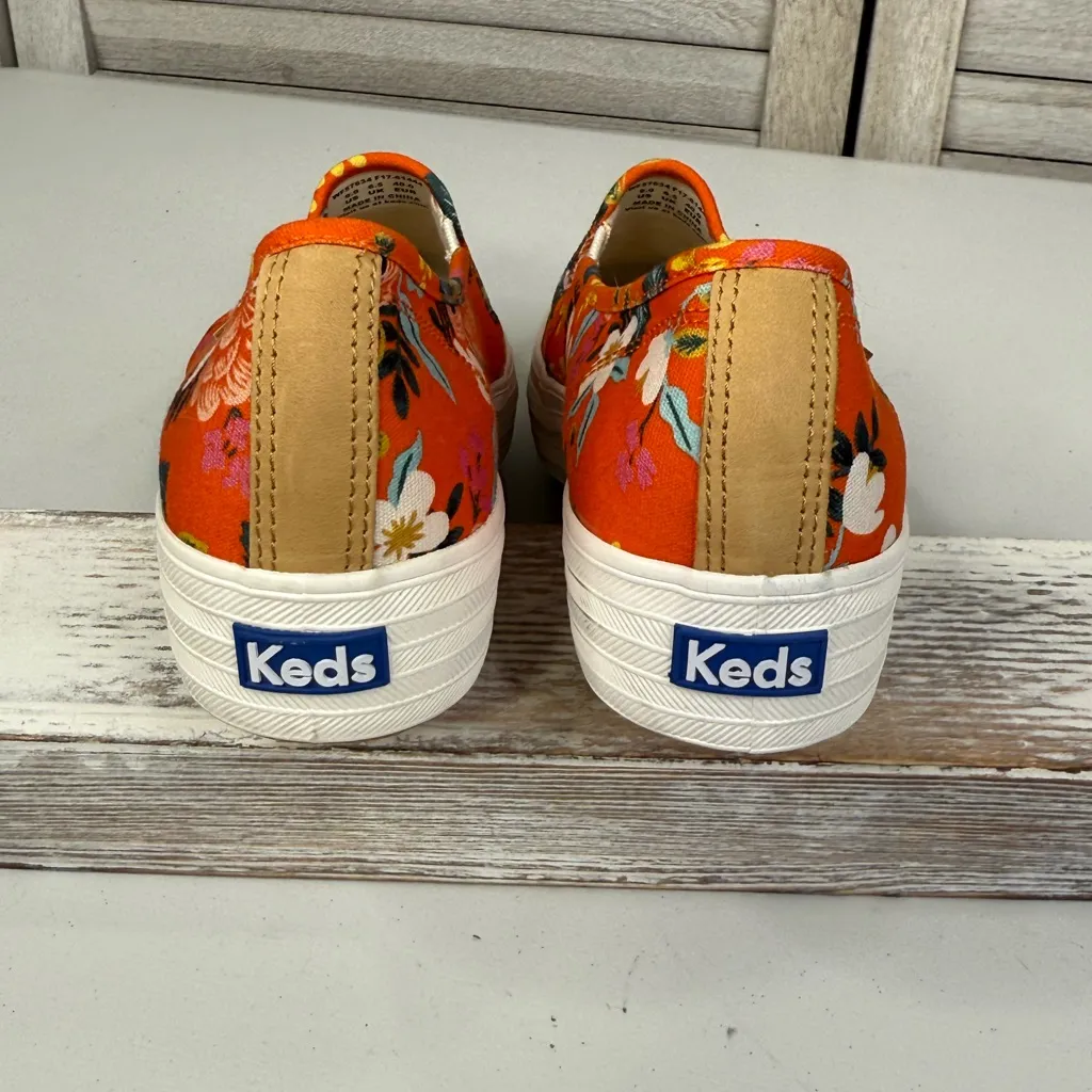 KEDS x RIFLE PAPER CO. Triple Decker Floral Slip On Platform Sneakers Orange - Image 6