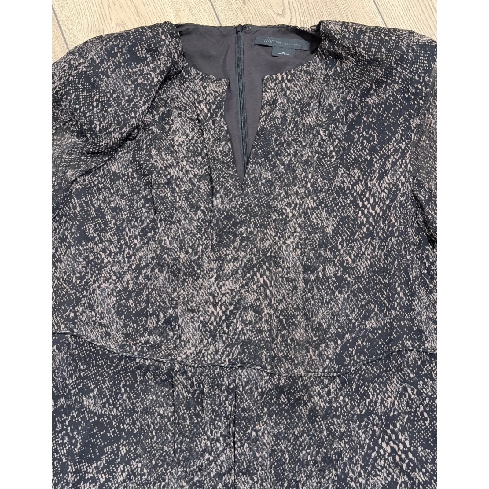 WORTH NEW YORK Snake Print V Neck Long Sleeve Midi SILK Dress Plus 16 1X Black - Image 2