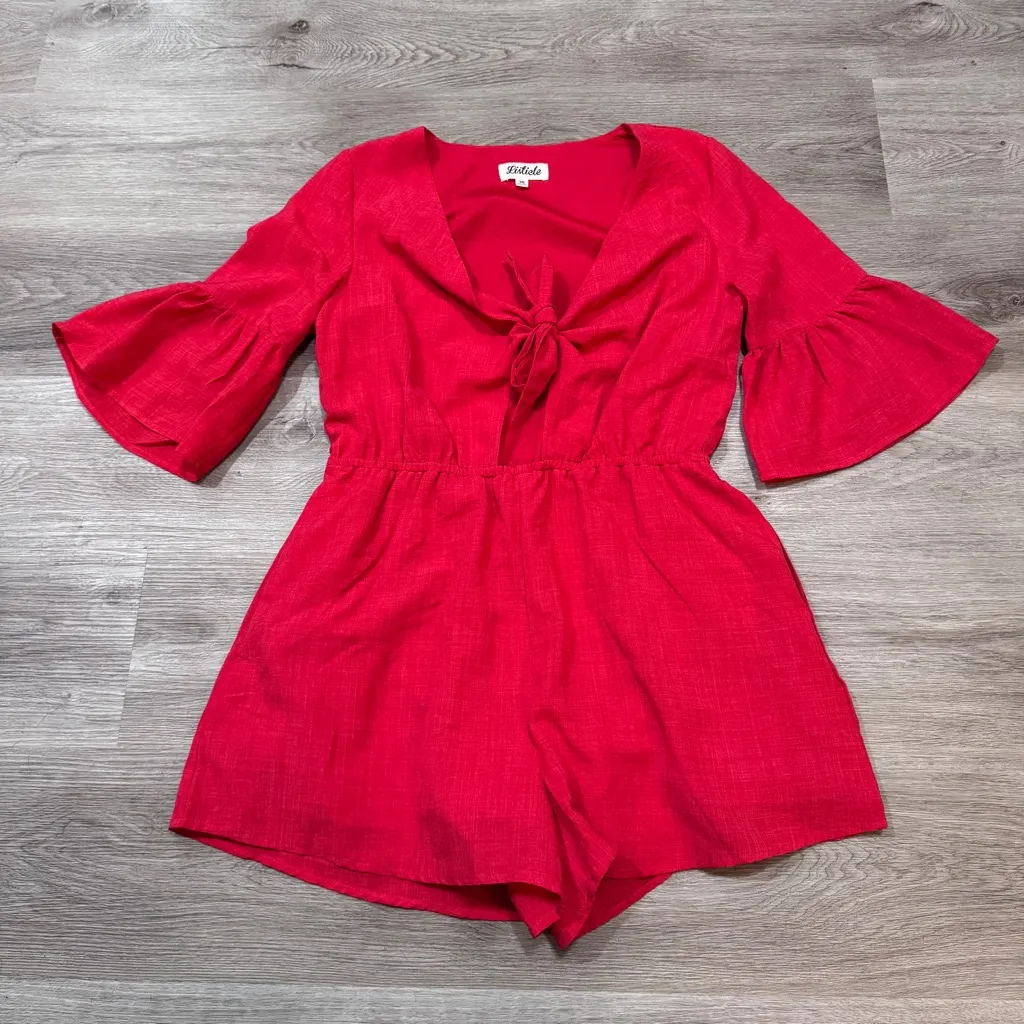 Listicle Rowan Red Tie Romper Medium Bell Sleeve - Image 2