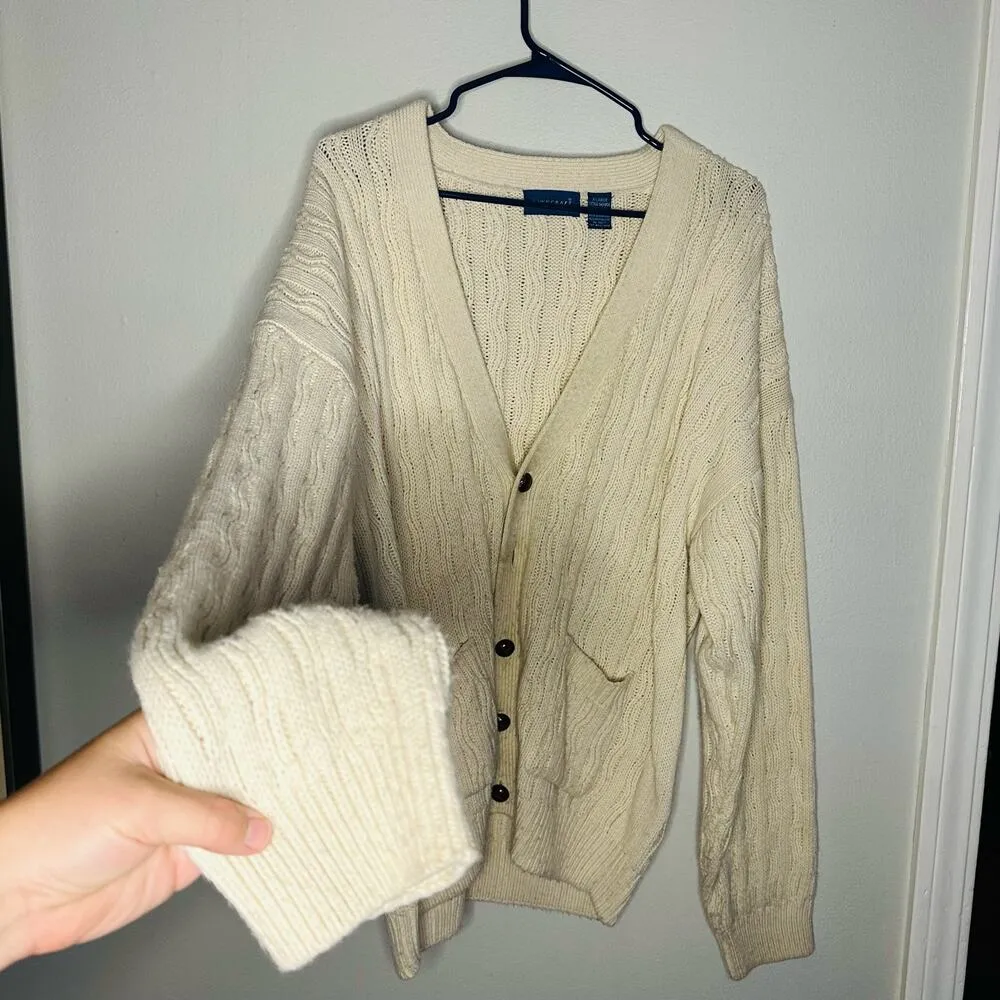 Vintage 80s Towncraft Acrylic Slouchy Cabled Oversized Cardigan Grande Size XL - Image 3