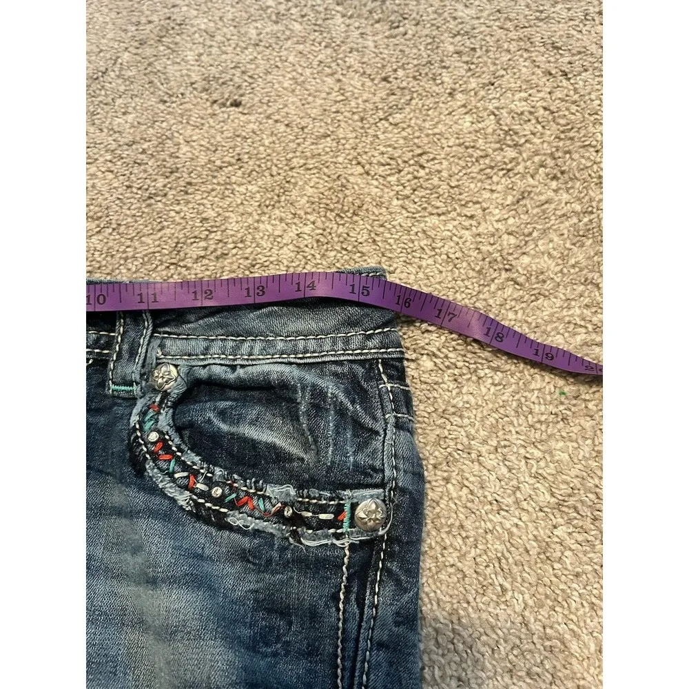 Miss Me JE8115BR Boot Women's Size 29 x 30 Flap Pockets Jeans Red White Blue Gem - Image 5