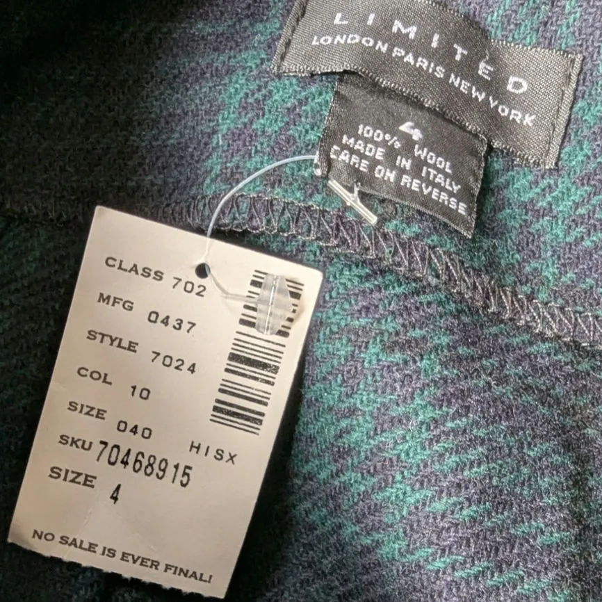 Vintage Limited 100% Wool Pleated Tartan Plaid Mini Skirt Y2K Navy Green - Image 3