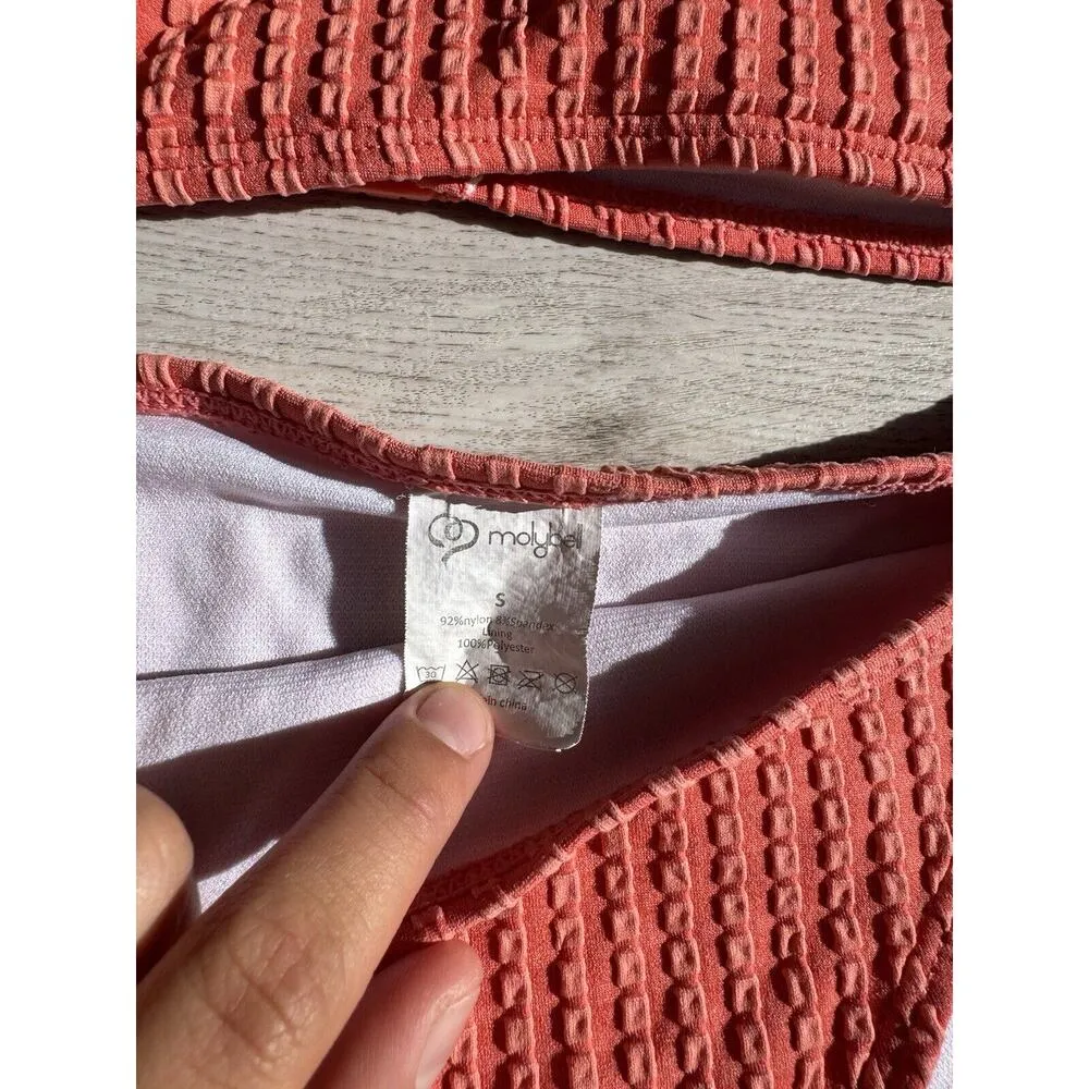 Maybel Textured Orange/Coral Bikini Super Cute Women Junior Size Small #497 - Image 3