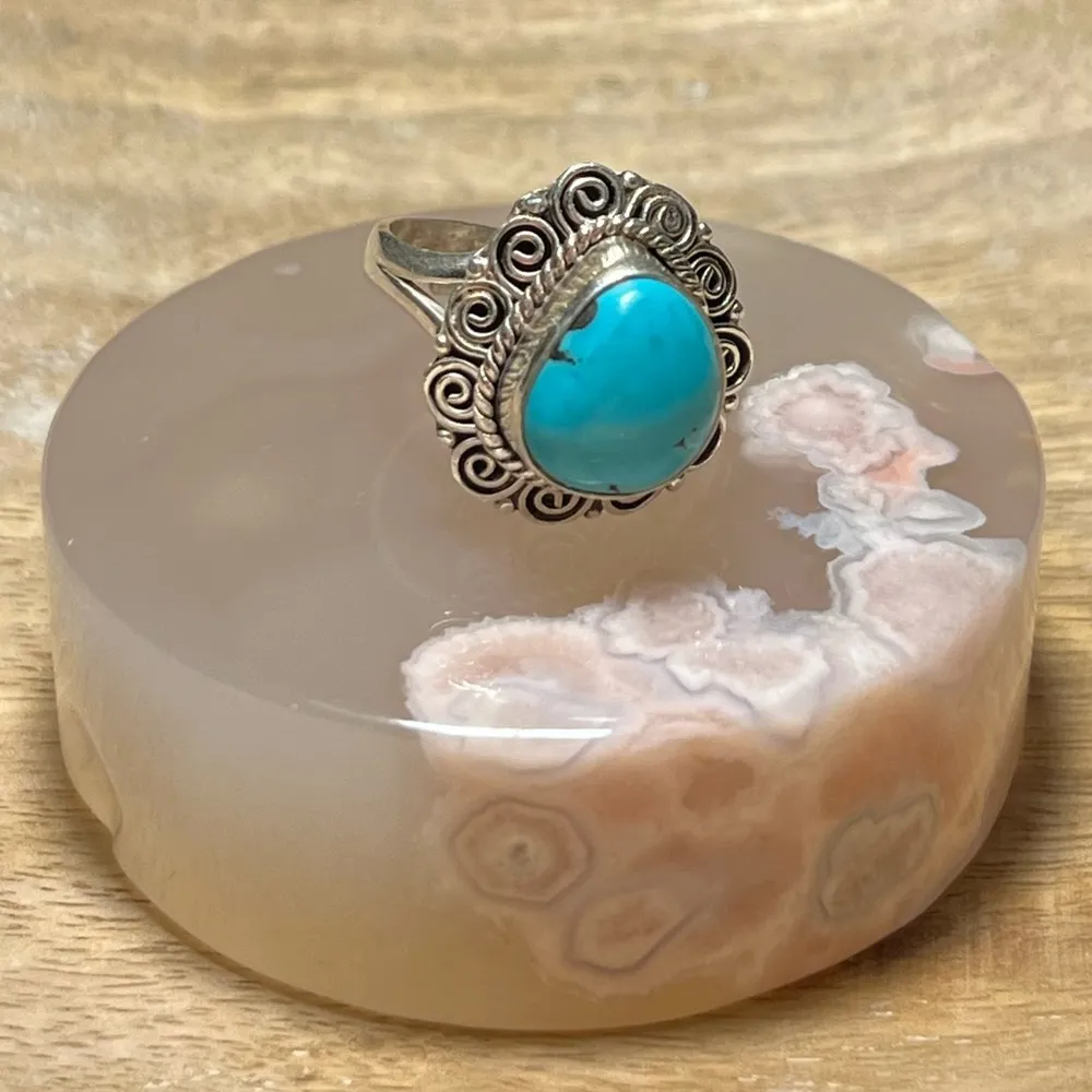 Blue Turquoise Filigree 925 Sterling Silver Adjustable Ring - Image 3