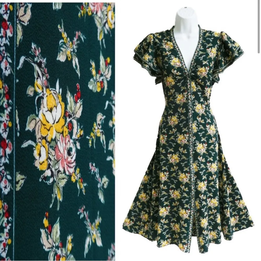 dark green max studio floral midi dress flutter sleeve button down size … - Image 8