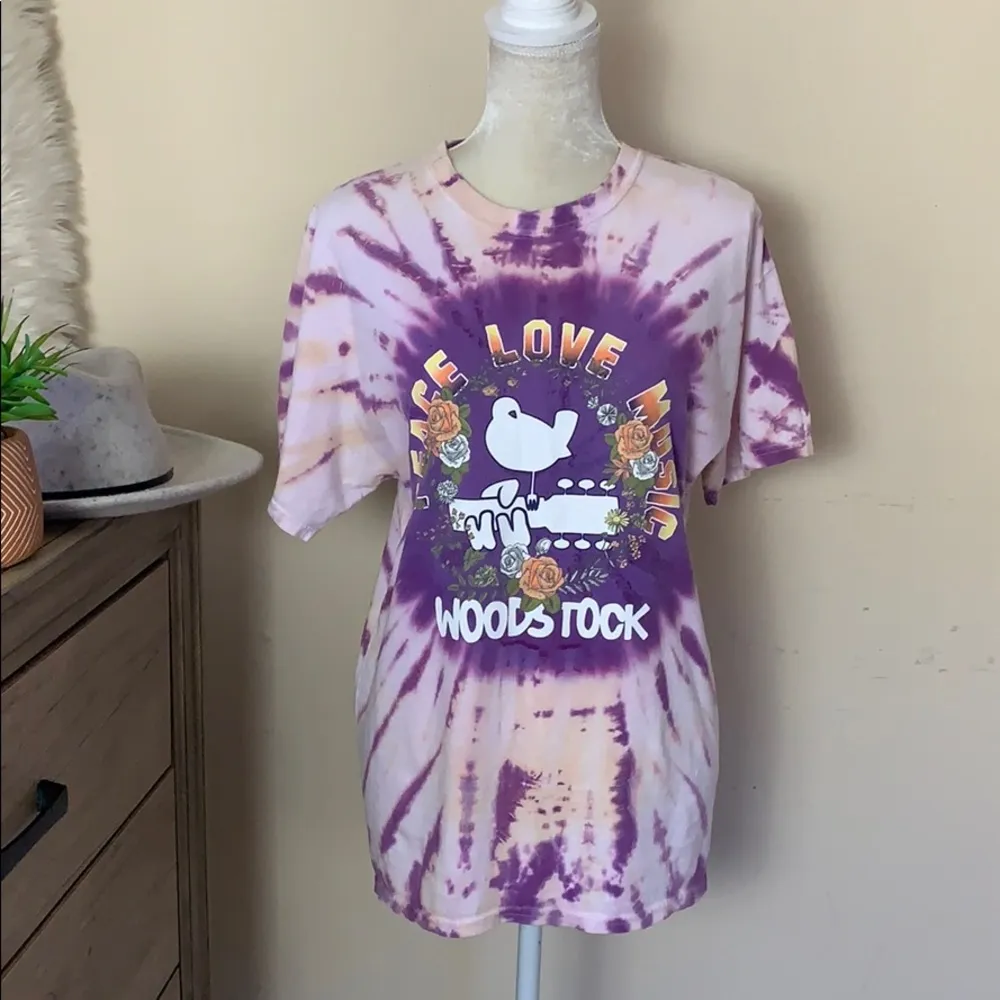 woodstock • peace love music roses tie dye T - Image 4