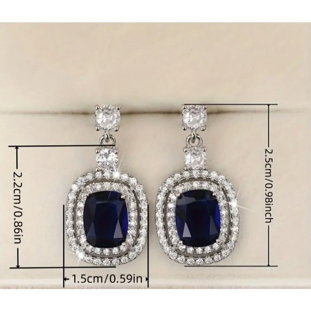 925 Silver Plated blue topaz womens Earrings Drop Micro Paved Crystal jewelry - Image 5