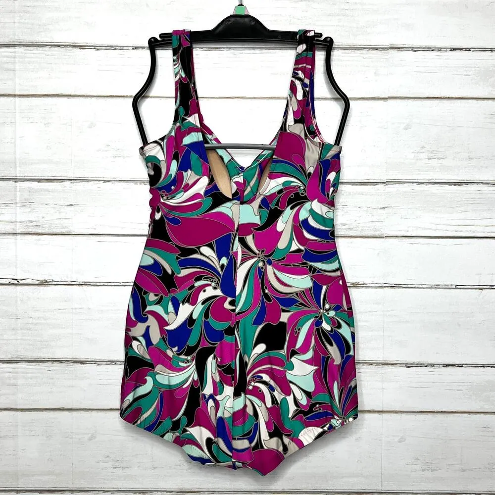 Maxine of Hollywood Shirred Front Girl Leg One Piece Swimsuit Size 10 - Image 2