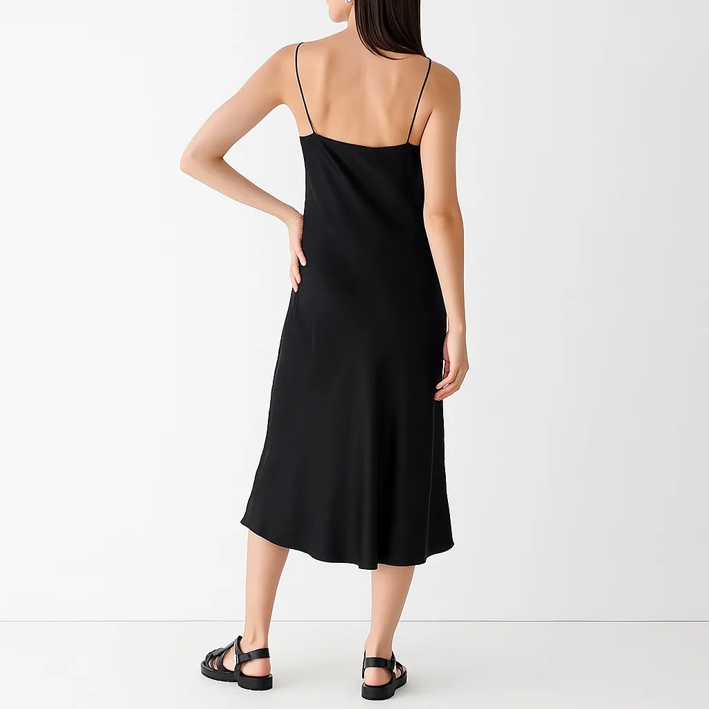 J. Crew Gwyneth Cupro Blend Slip Dress Size 12 Black Midi Sheath Minimalist Y2K - Image 4
