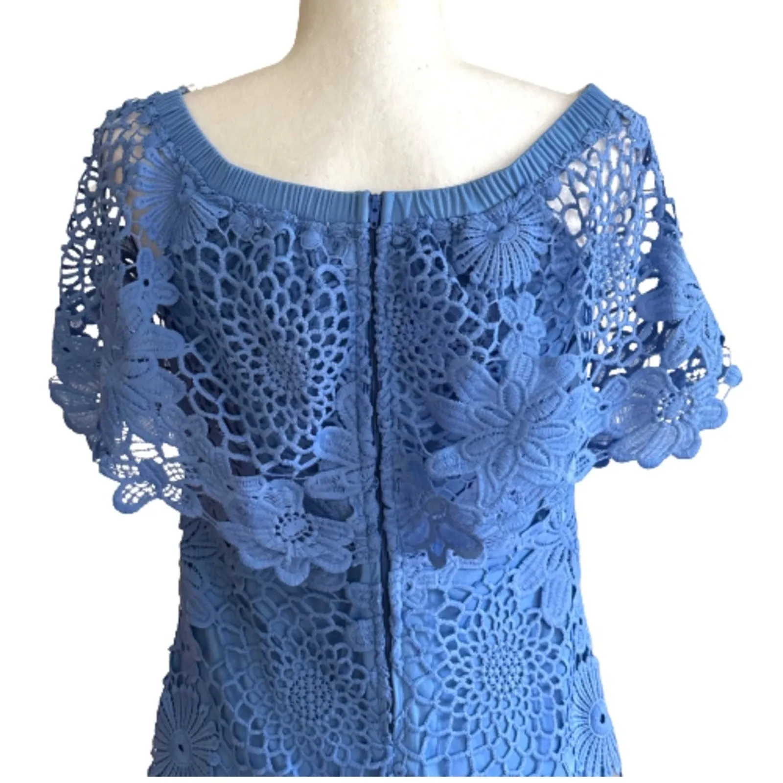Mimi Chica Dress Blue Lace Crochet Off Shoulder Short Sleeve Mini Medium NEW - Image 7
