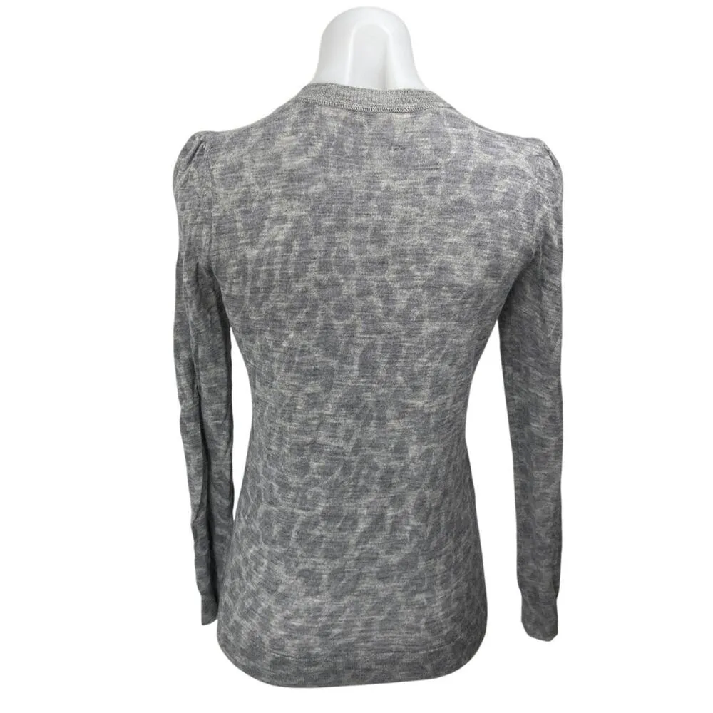 Rebecca Taylor Wool Gray Leopard Animal Print Button Up Cardigan Sweater Top S - Image 2