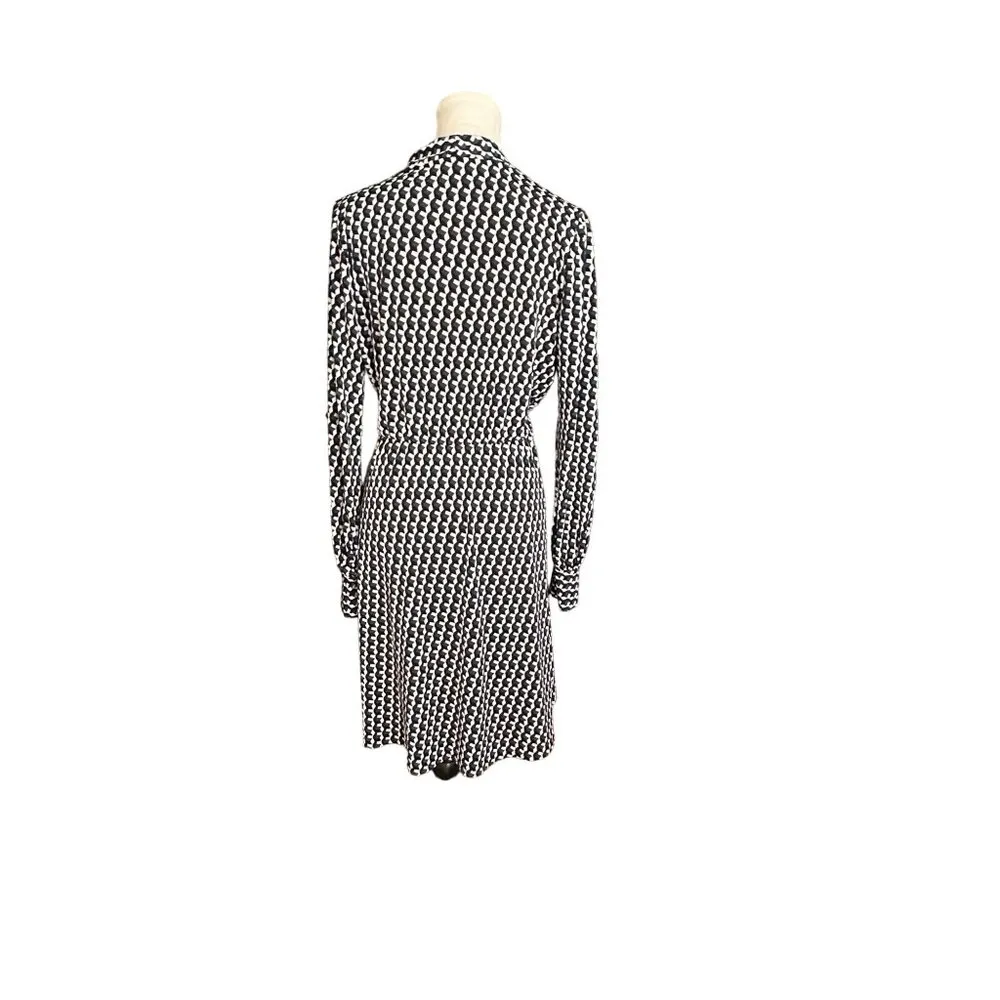 Adrianna Papell Faux Wrap Geometric Print V-Neck Long Sleeve Dress M Office Wear - Image 2