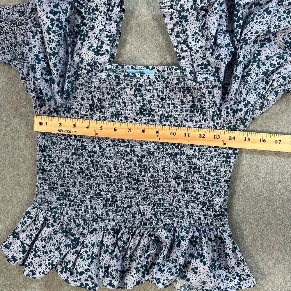 CeCe Puff Sleeve Top Women's Large Purple Floral Square Neck Smocked Ruffle - Image 5
