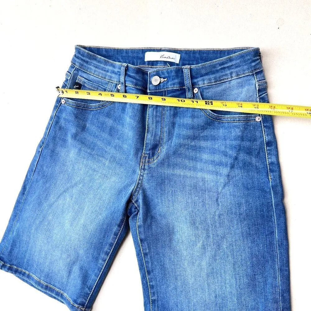 Kancan womens short blue denim high rise jean casual classic size L. Size L - Image 9