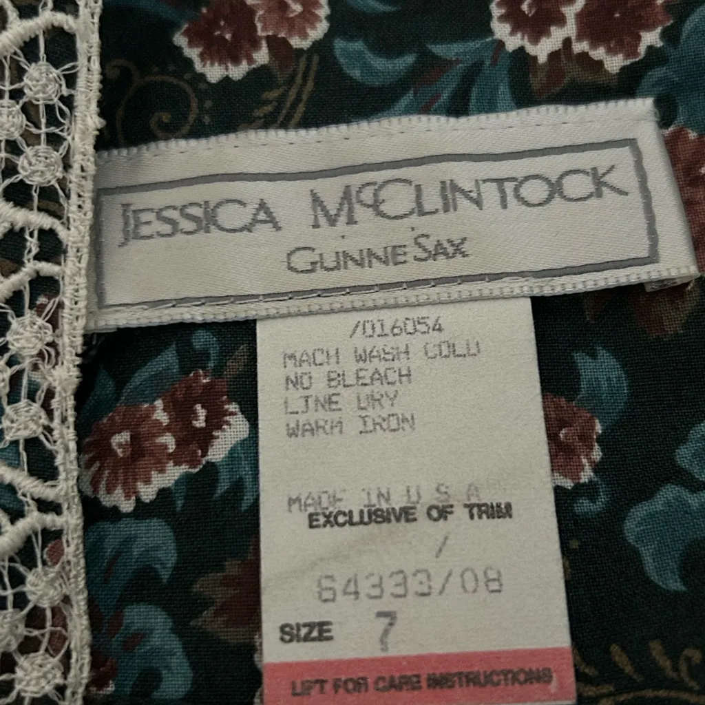 Gunne Sax Vintage Jessica McClintock Floral Prairie Dress Blue Green Size 7 - Image 7