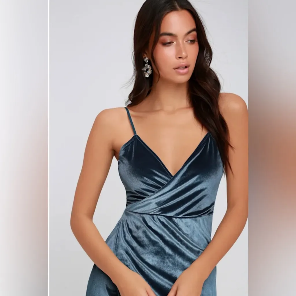 Lulus Size XS Honey Love Light Blue Velvet Bodycon Wrap Dress Romantic Cocktail - Image 2