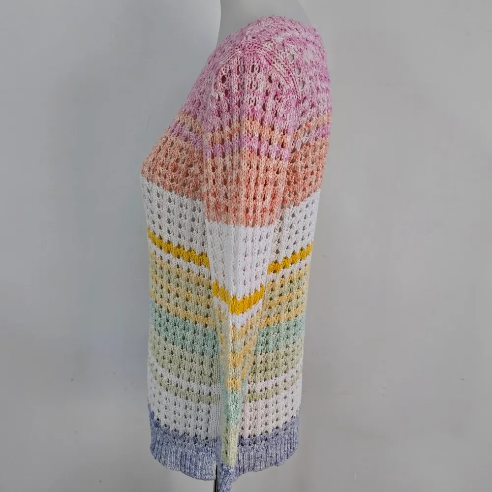 Talbots Pastel Striped Open Weave Cotton Crewneck Sweater Size MP - Image 3