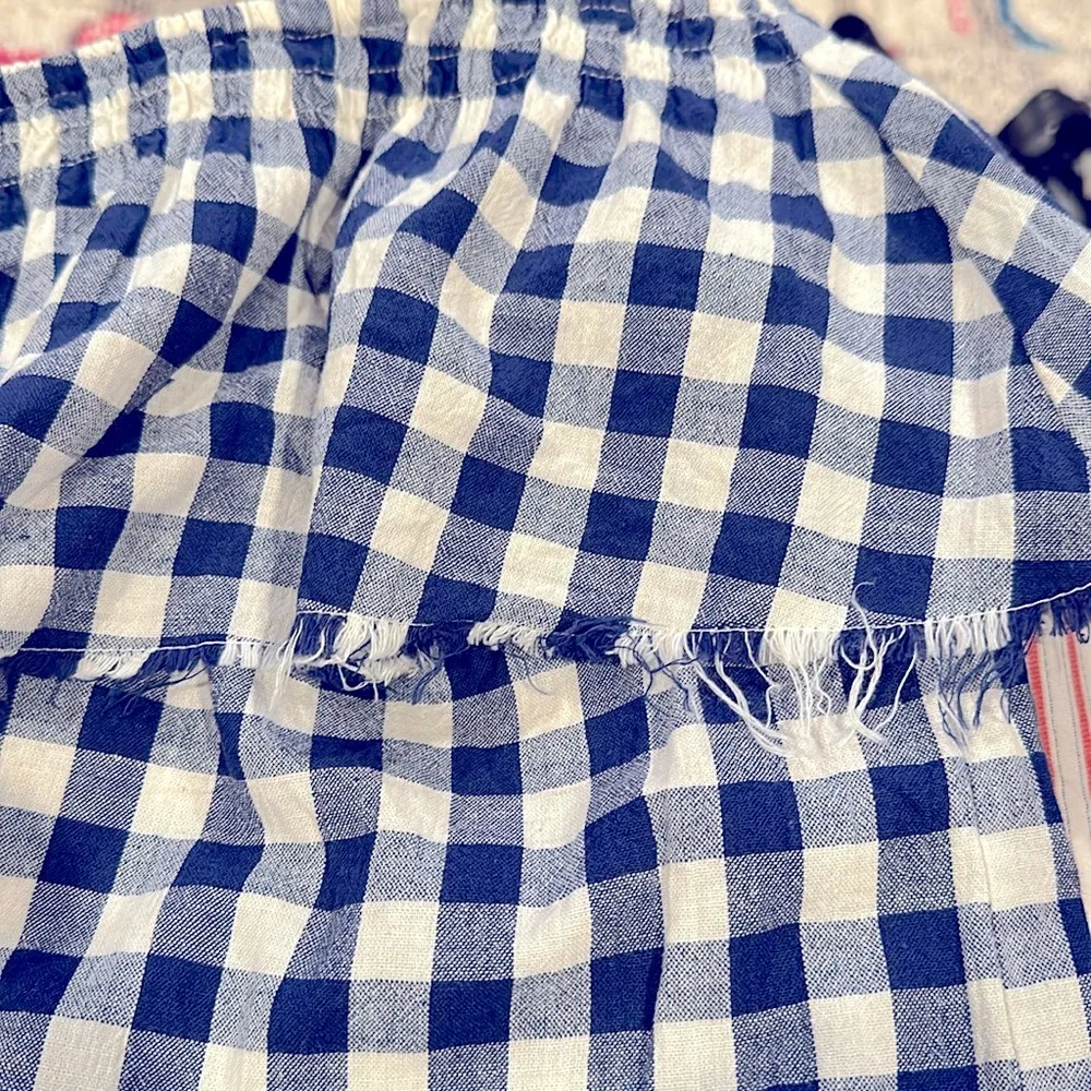 ANTHRO LADY AND THE SAILOR GINGHAM BLUE WHITE CHECK ONE SHOULDER TOP M - Image 9