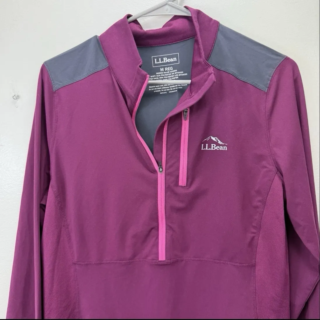 LL Bean Womens Trail‎ Lightweight Base Layer Long Sleeve 1/4 Zip Pullover MEDIUM Purple - Image 3
