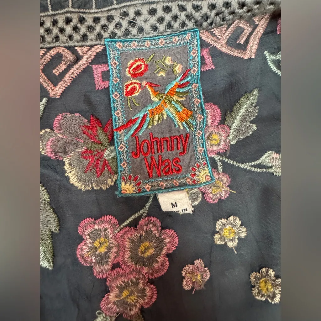 Johnny Was 100%RayonFloralEmbroidered Kimono in Navy/Pink S Medium retail $509 - Image 15