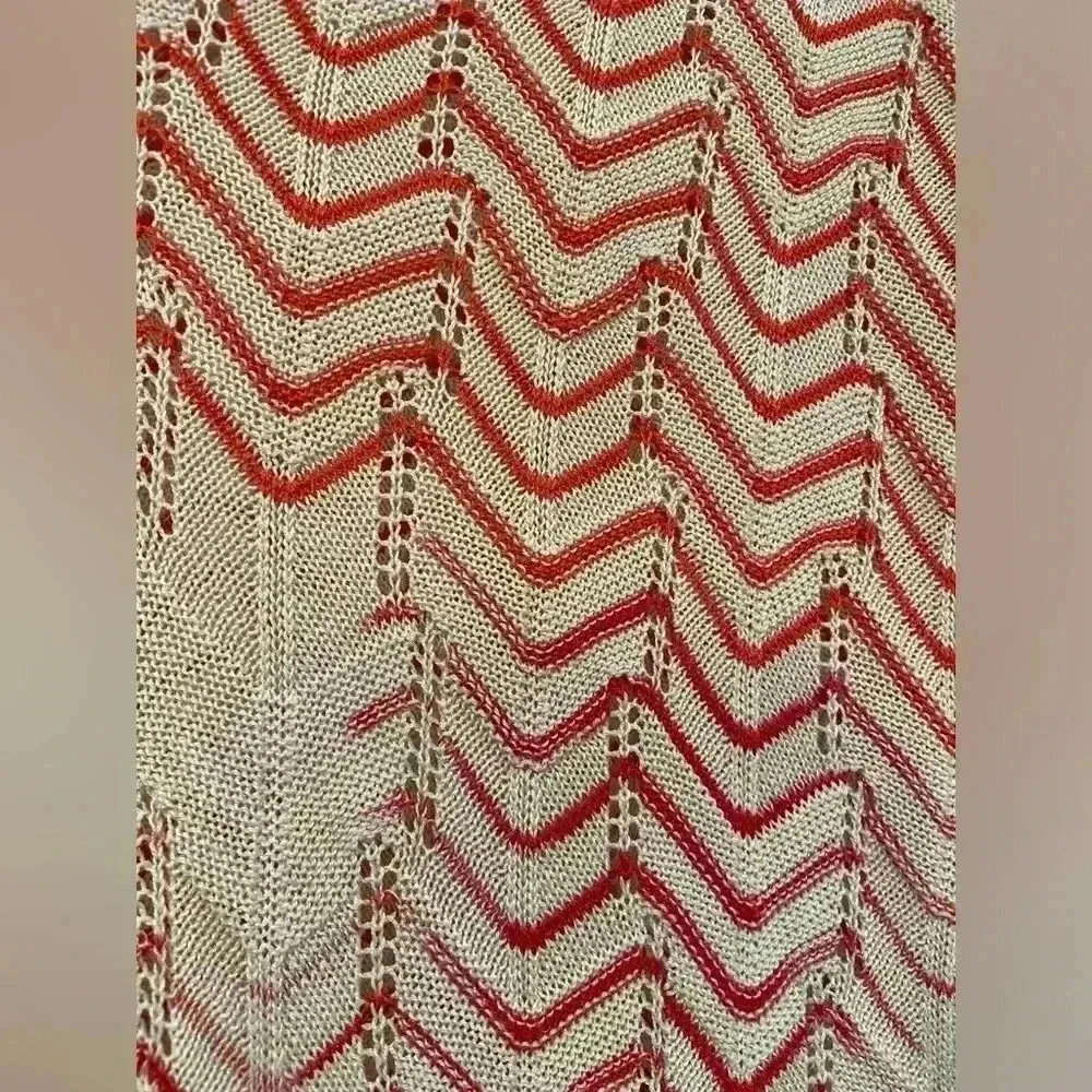 BCBGmaxazria Pink White Short Sleeve Oversized Silk Blend Loose Knit Chevron OS - Image 6