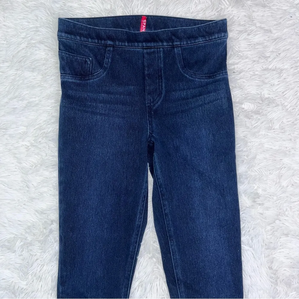 SPANX Mid Rise Dark Wash Pull-On Blue Denim Skinny Jegging Small - Image 3