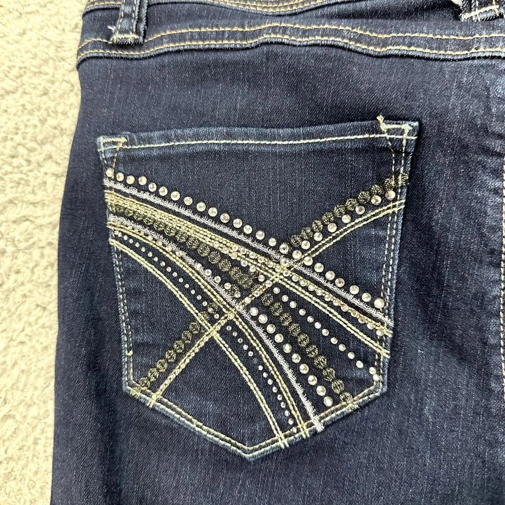 Cache Jeans women 6 blue dark wash jewel bling studded pockets y2k style stretch - Image 11