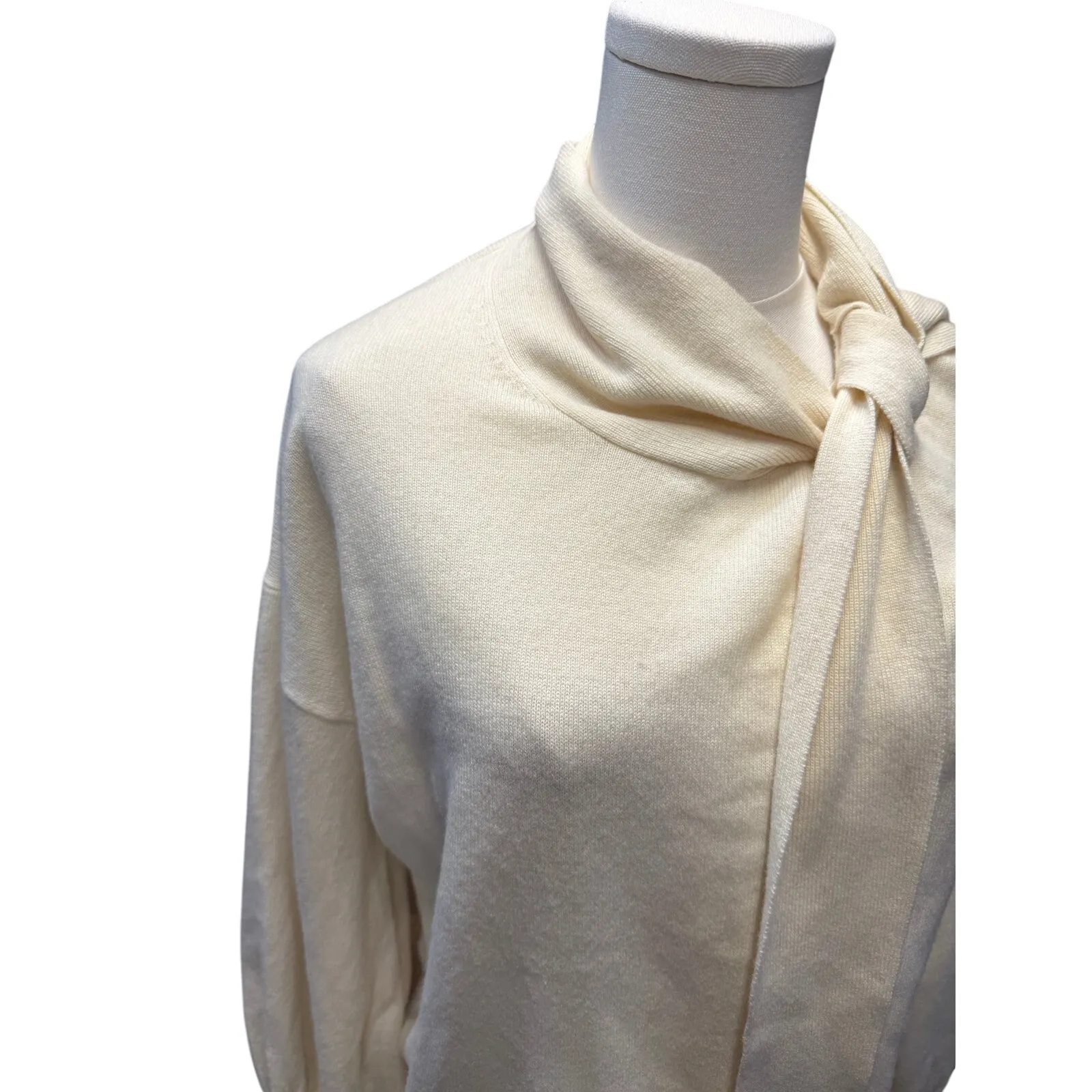Ann Mashburn Cashmere Tie-Neck Sweater – Cream - Image 3