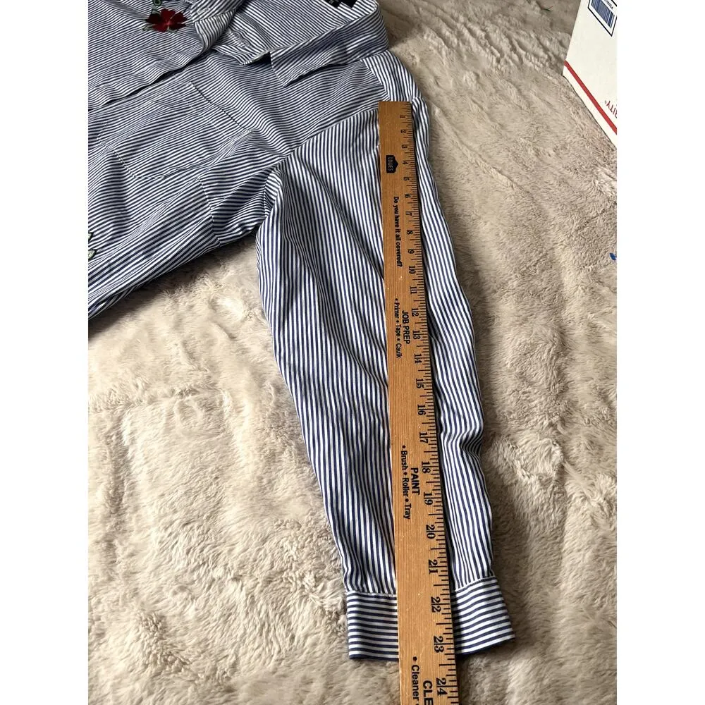 Paper Tee womens size 2X shirt button-up embroidery humming bird  blue/white - Image 6