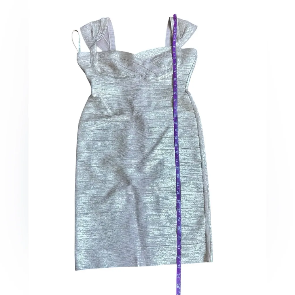 Herve Leger Rose Gold Off-Shoulder Bandage Dress Sweetheart Neckline Metallic - Image 7