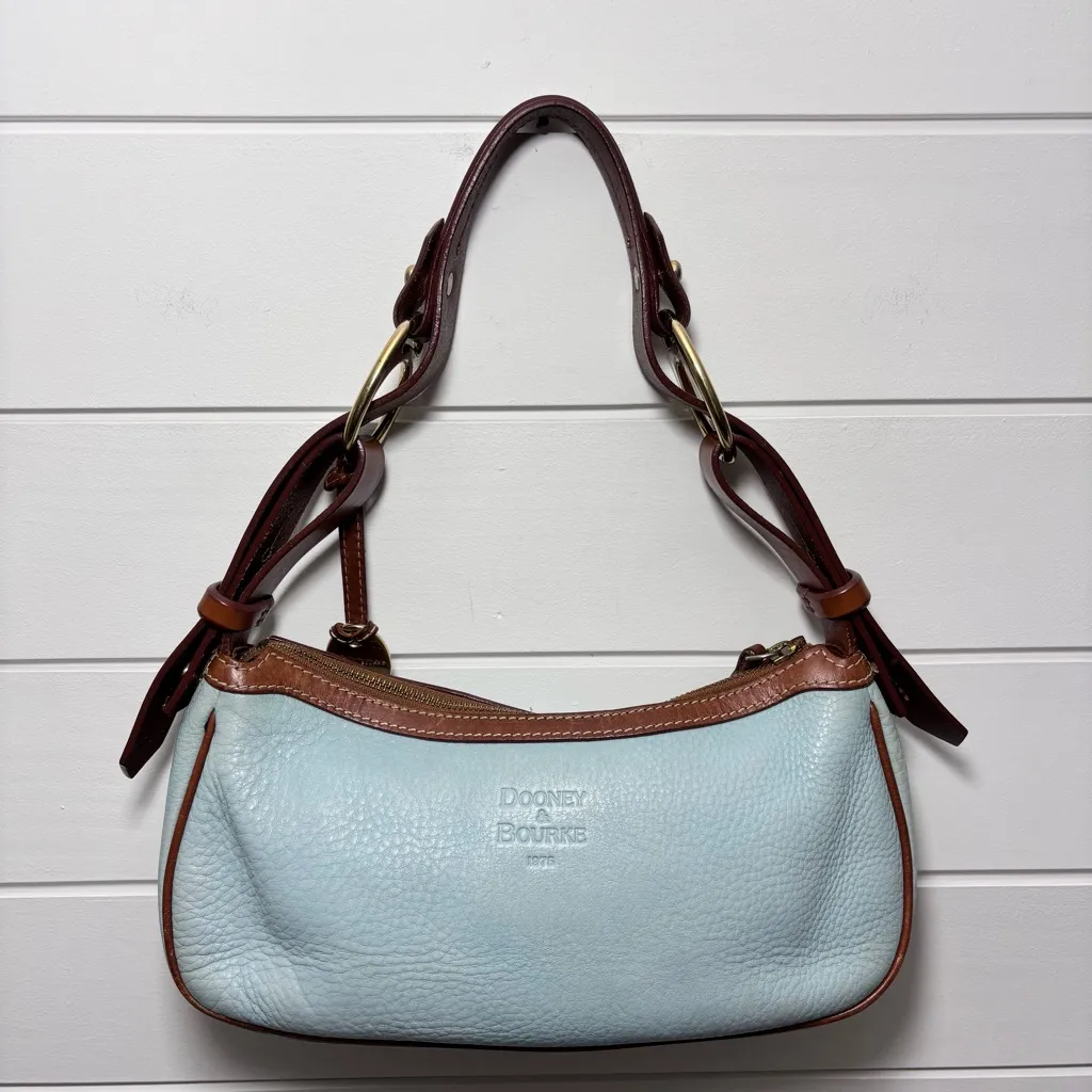 Dooney&Bourke Vintage Light Glacier Blue and Brown‎ Leather Shoulder Bag - Image 5