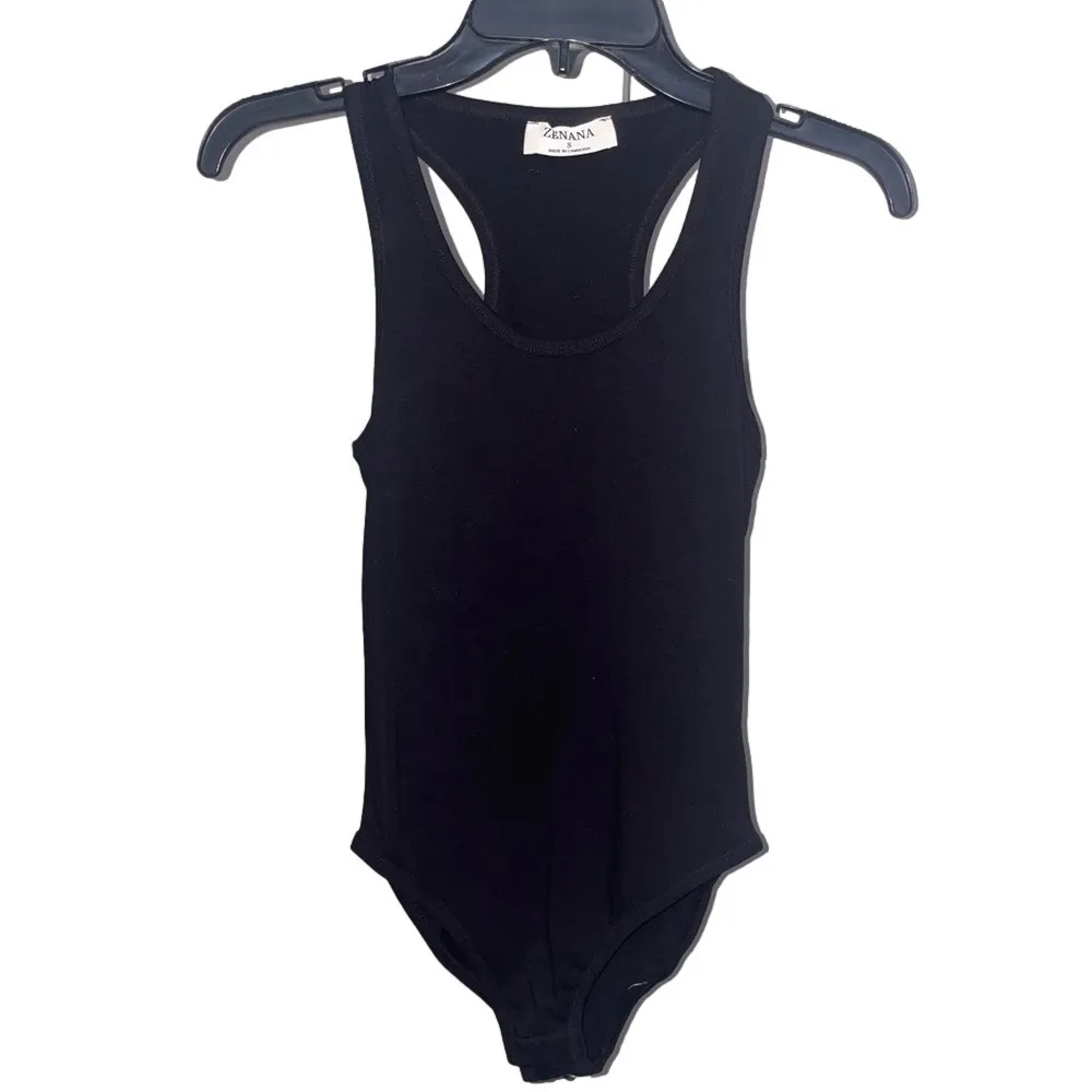 Zenana Bodysuit Women Small Black Solid Sleeveless Racerback Tank Edgy Casual - Image 2