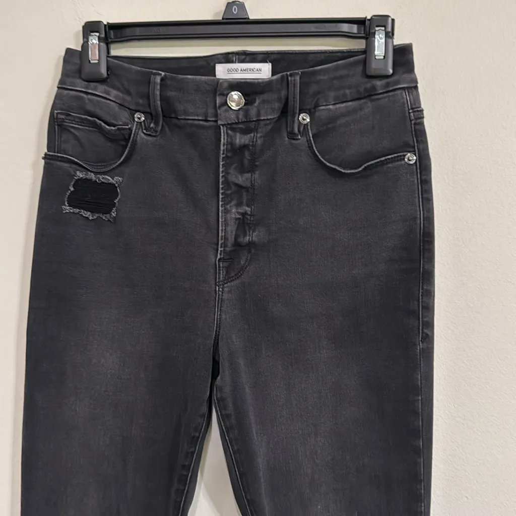 Good American Women’s Good Waist High Rise Distressed Black Skinny Jeans size 27 - Image 4