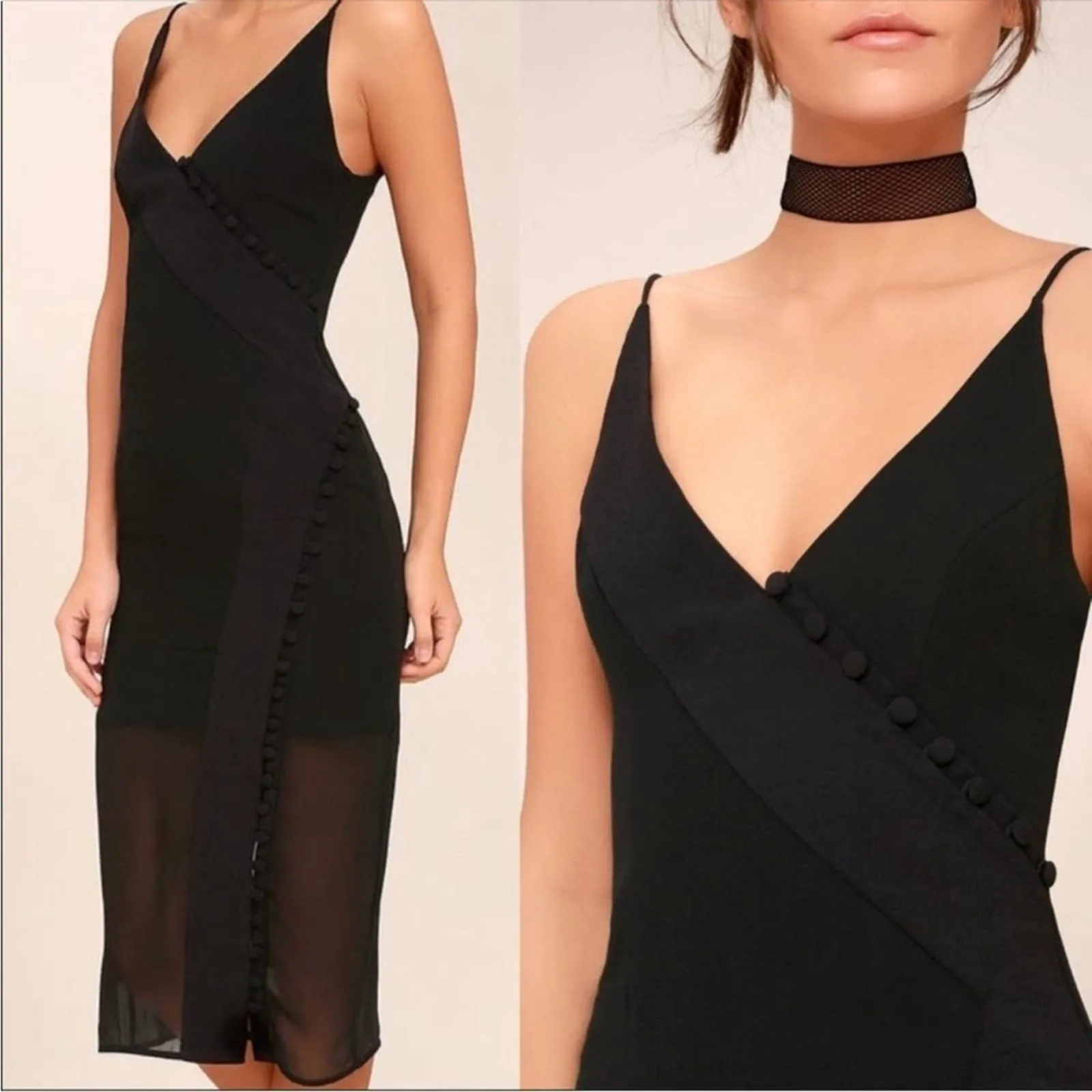 C/MEO Collective Presence Black Midi Sheath Sheer Dress V Neck Sleeveless S NEW - Image 5