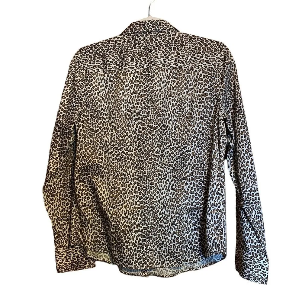Talbots Womens Sie 10 Multicolor Animal Print Button Up Shirt Stretch Blouse Top - Image 3