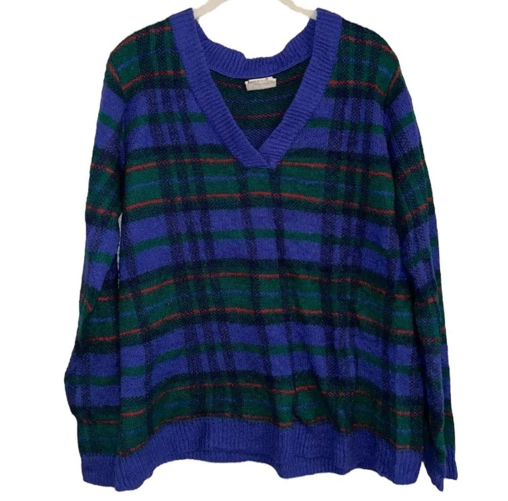 Vintage Blue Plaid Knit Sweater St. John’s Bay Women’s Size Medium Lightweight! - Image 3