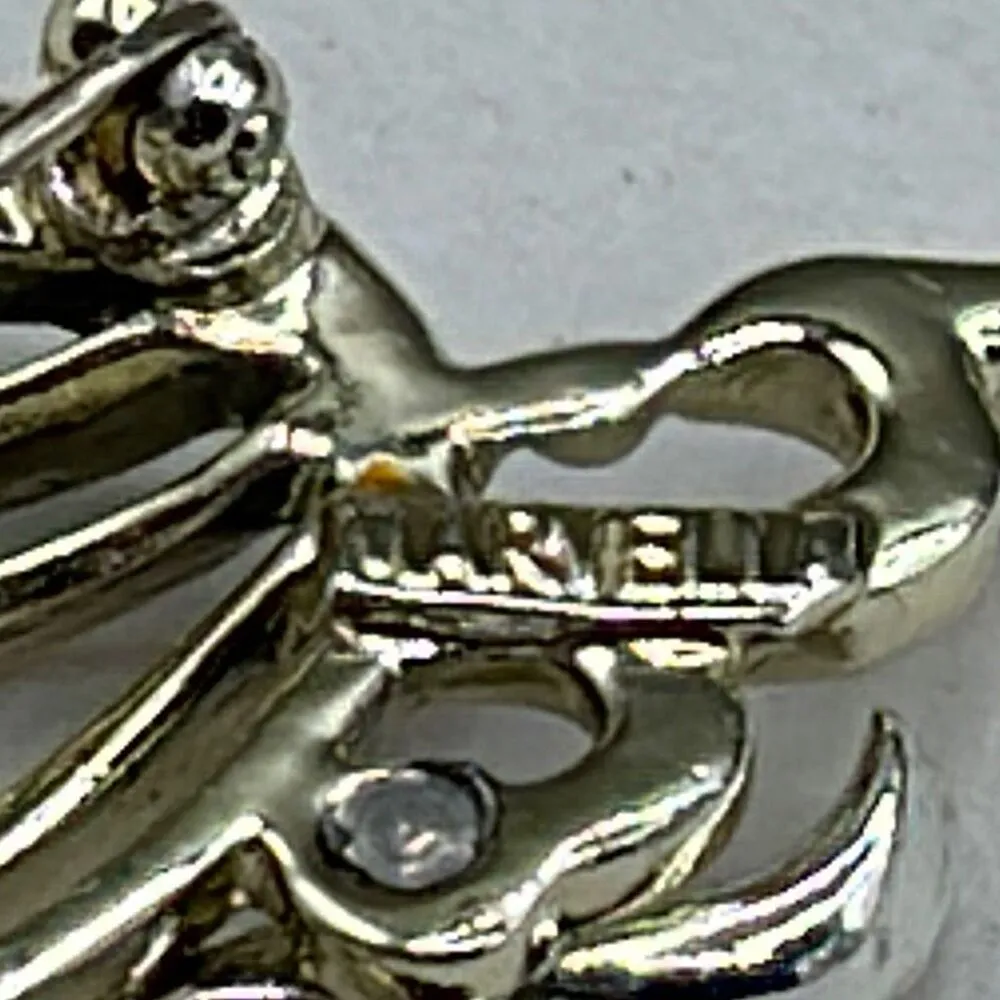 Vintage Marvella two tone gold and silver swan on rhinestone water rare item - Image 9