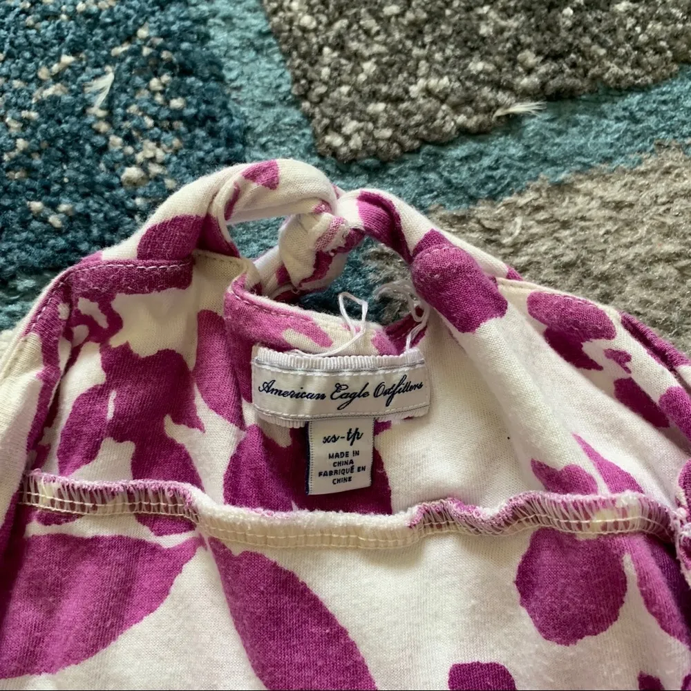 American Eagle Purple Floral Sundress XS Flower White Tied Dress - Image 3
